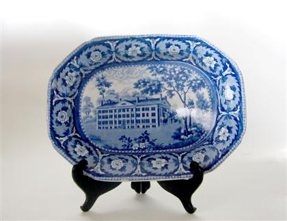 Historical blue transferware platter 495a4