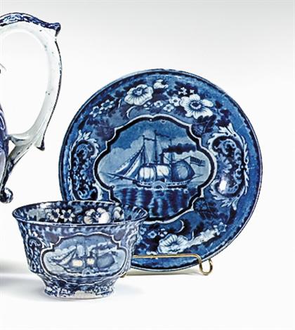 Historical blue transferware teabowl 495b3