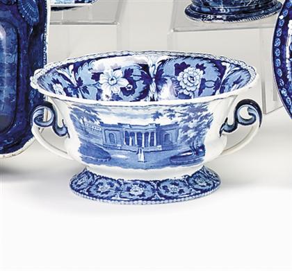 Historical blue transferware footed compote