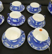 6pc Wedgwood Jasperware Blue Cup Saucers.