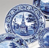 Historical blue transferware soup plate