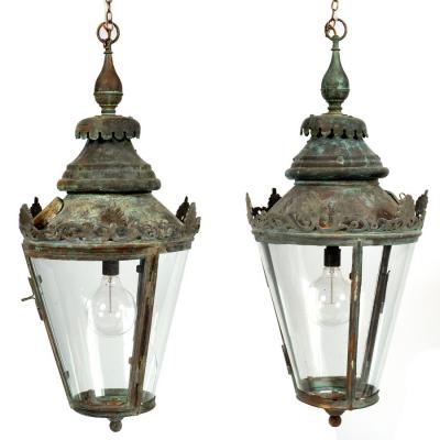 A pair of copper framed hall lanterns 2ddadd