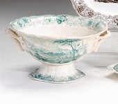     	Historical green transferware footed