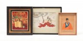 THREE ASIAN THEMED PAINTINGS AND PRINT.