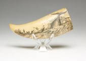 SCRIMSHAW TOOTH WITH WHALING SCENE.