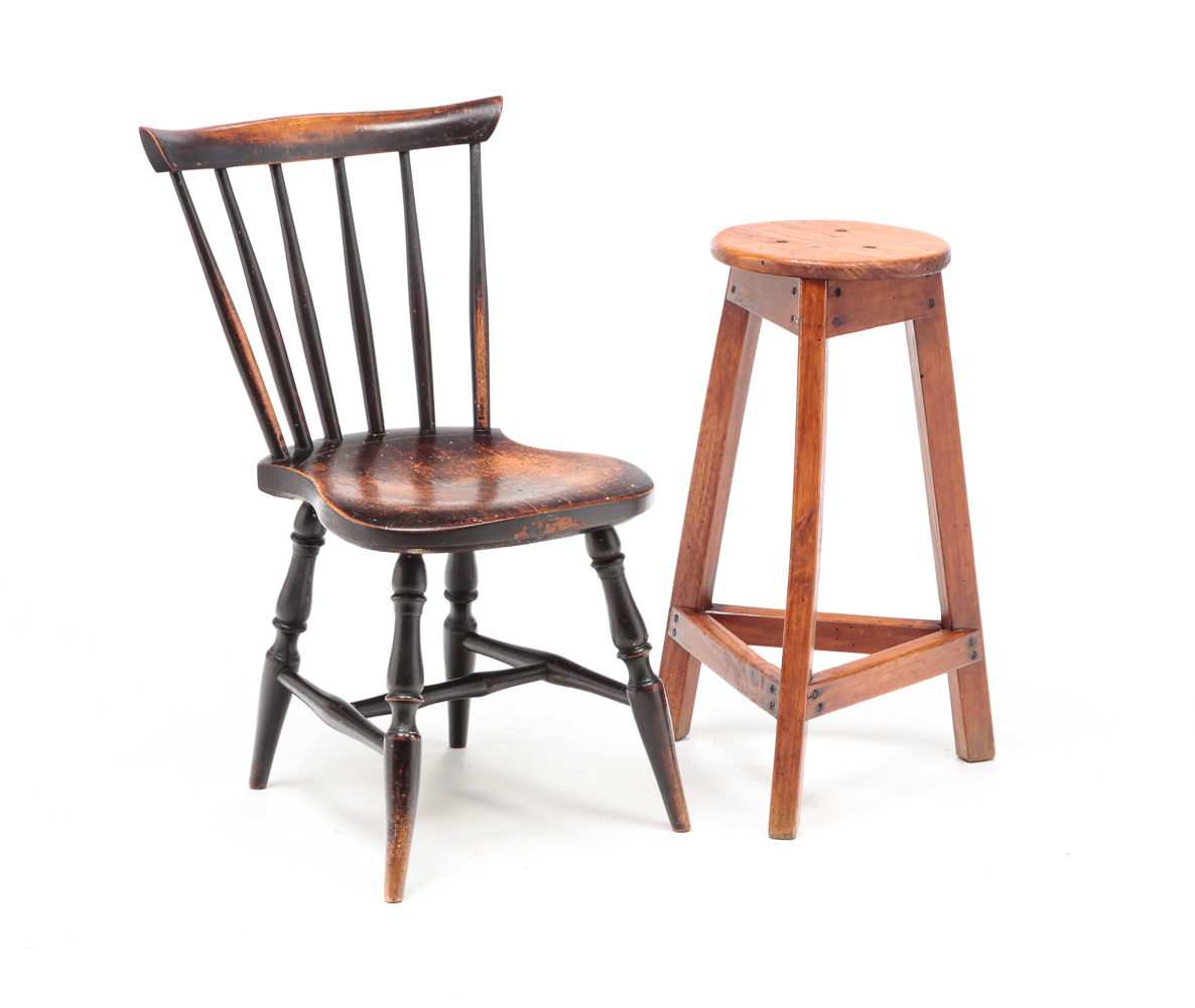 AN ENGLISH STOOL AND YOUTH CHAIR  2e014c