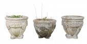 (3) Cement planters, c/o  two with leaves