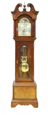 Mahogany Sligh Chiming Hall Clock, scrolled