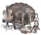 Silverplate tray and table items to