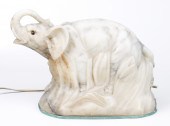 Alabaster figural elephant lamp, elephant