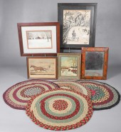 Framed art and rag rugs to include Fern