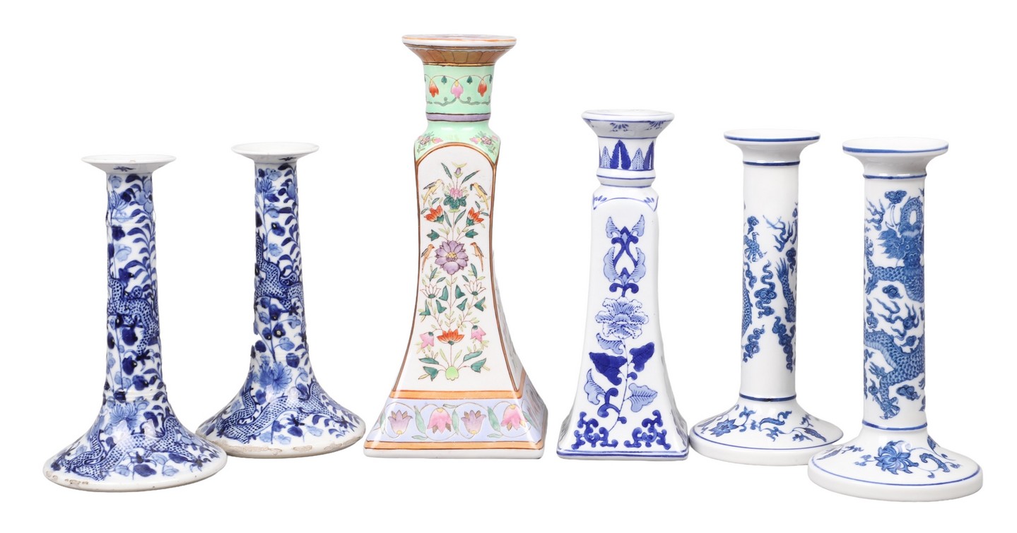  6 Asian porcelain candlesticks  2e0aa1