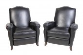 Pair Ethan Allen leather reclining lounge