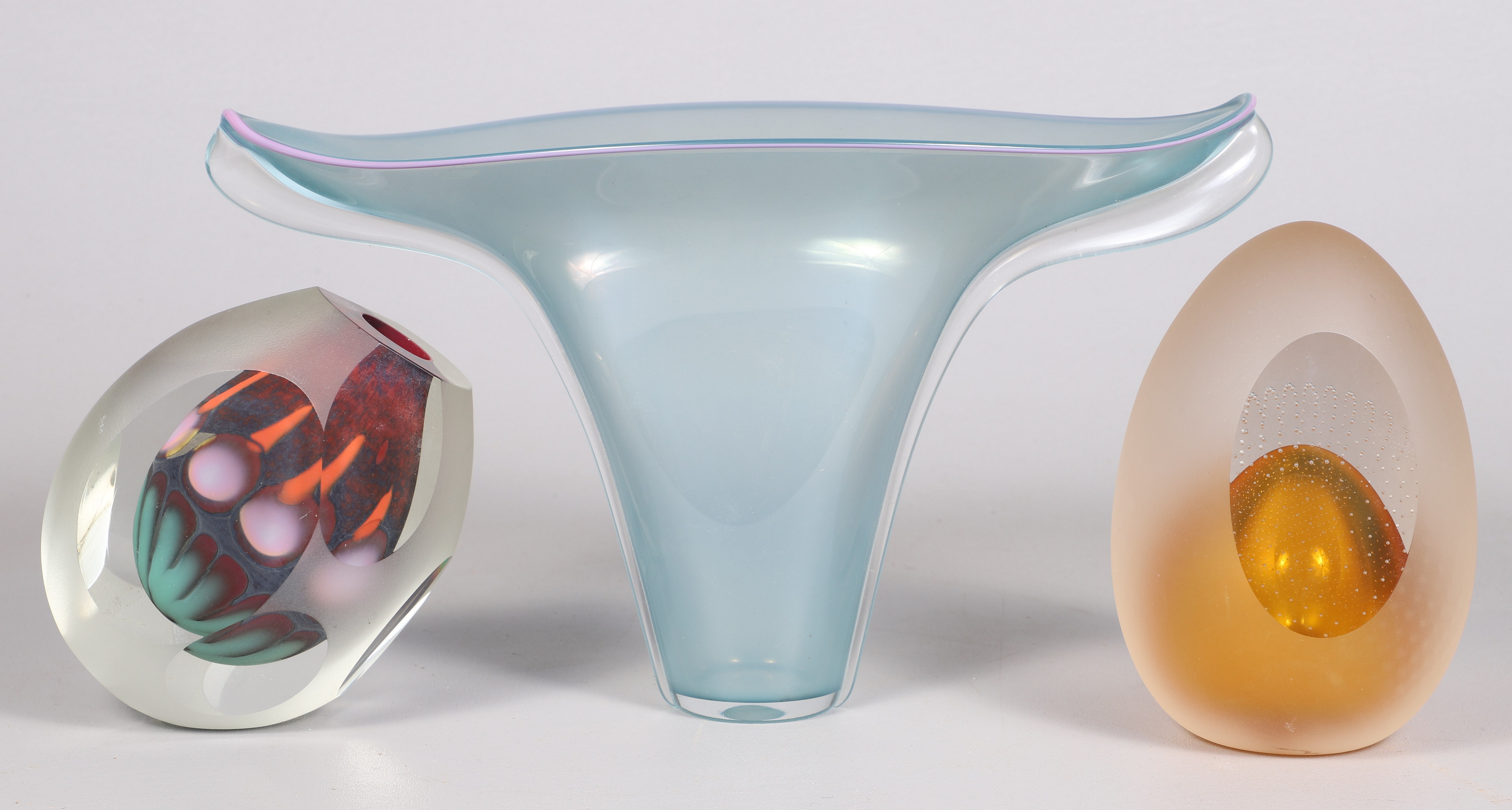 (3) Art glass vases and weight