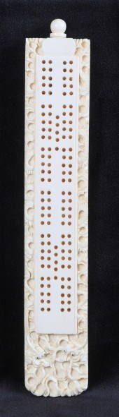Chinese carved ivory cribbage board,