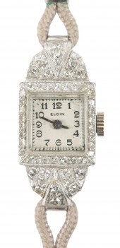Elgin platinum pave ladies wristwatch,
