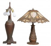 Art Nouveau bronze patinated lamp base
