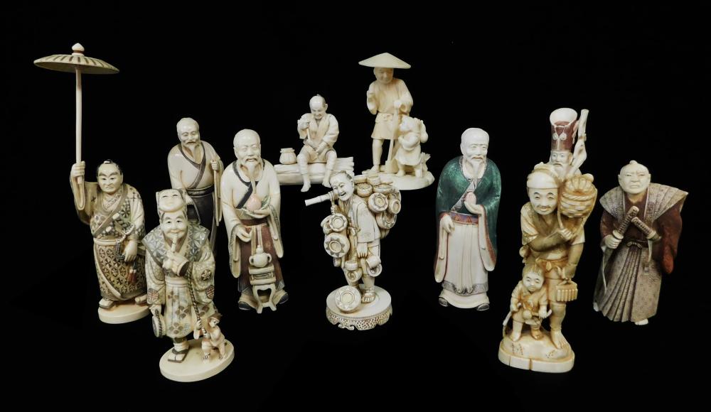 ASIAN: ELEVEN JAPANESE CARVED IVORY