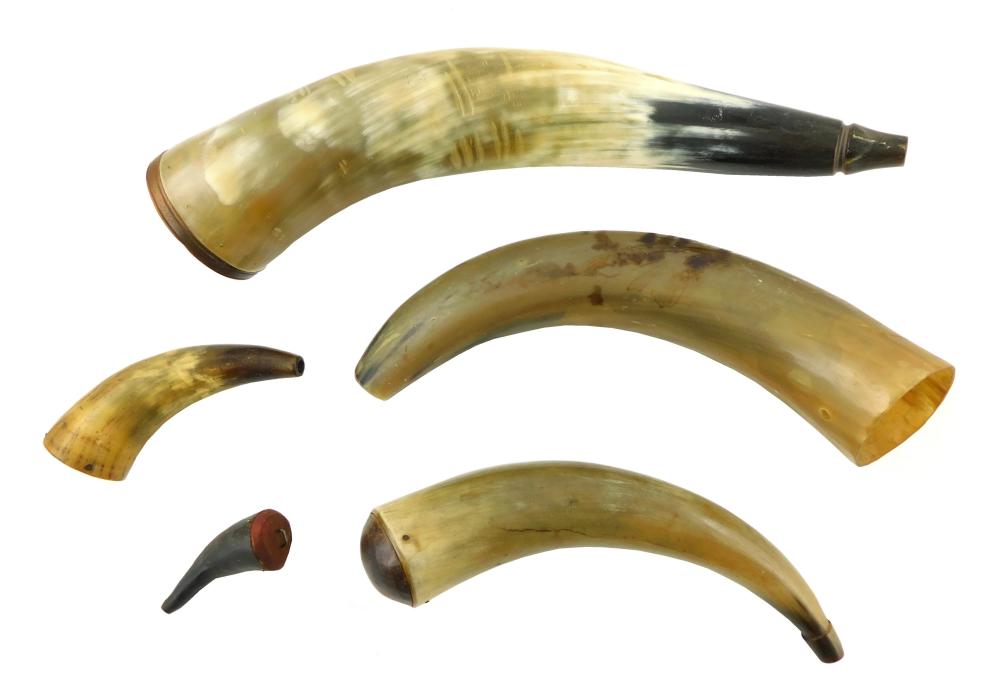 FIVE 19TH C POWDER HORNS TWO 2defd6
