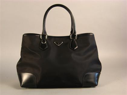 Prada black nylon and leather tote bag  