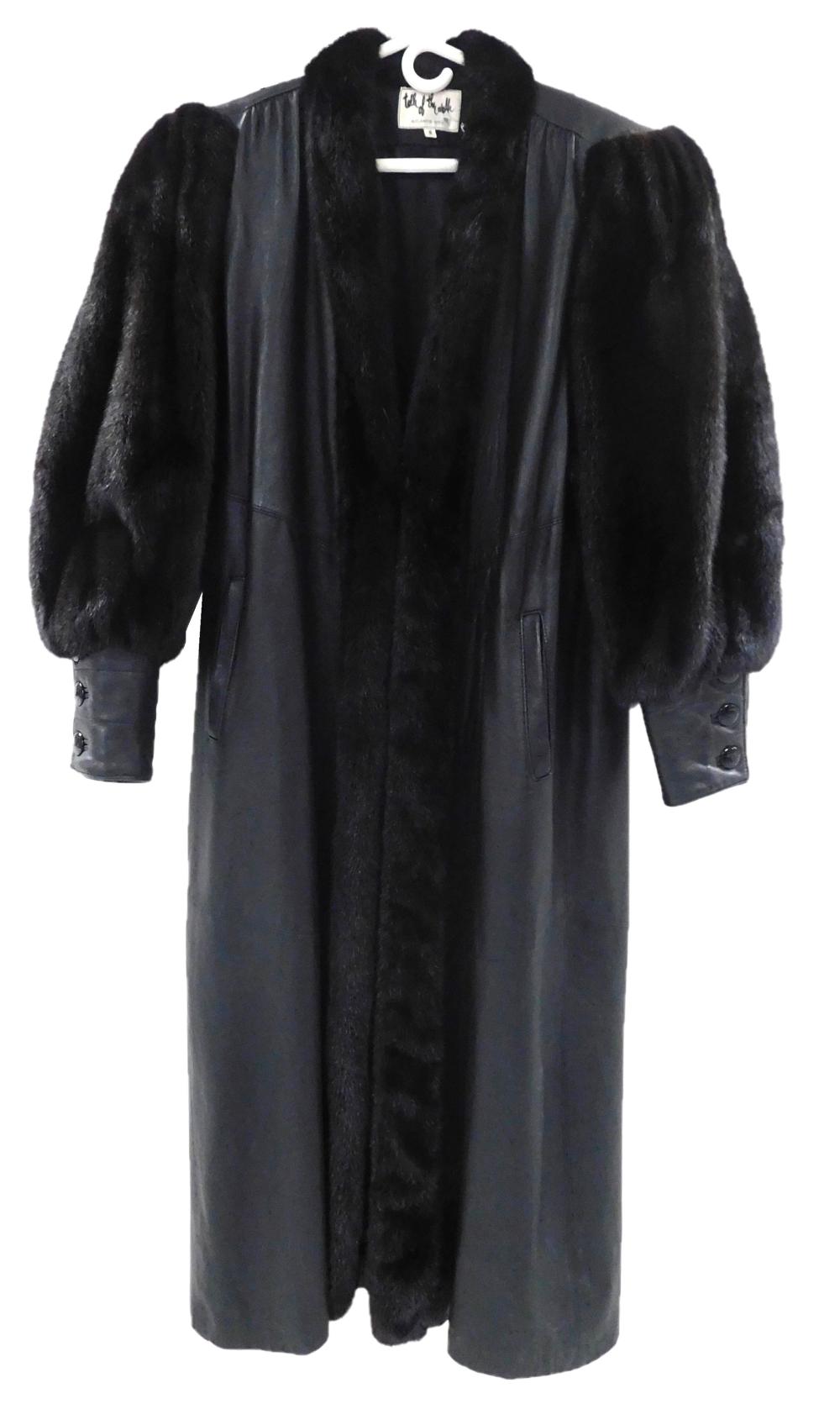DARK BROWN MINK AND LEATHER COAT,