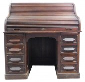 VICTORIAN ROLL TOP DESK, MID-LATE 19TH