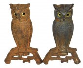 OWL ANDIRONS, 19TH C., PAIR, CAST IRON