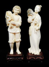 ASIAN: TWO CARVED IVORY FIGURES, CHINESE,