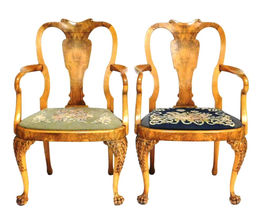 PAIR QUEEN ANNE ARMCHAIRS WITH 2e2d62
