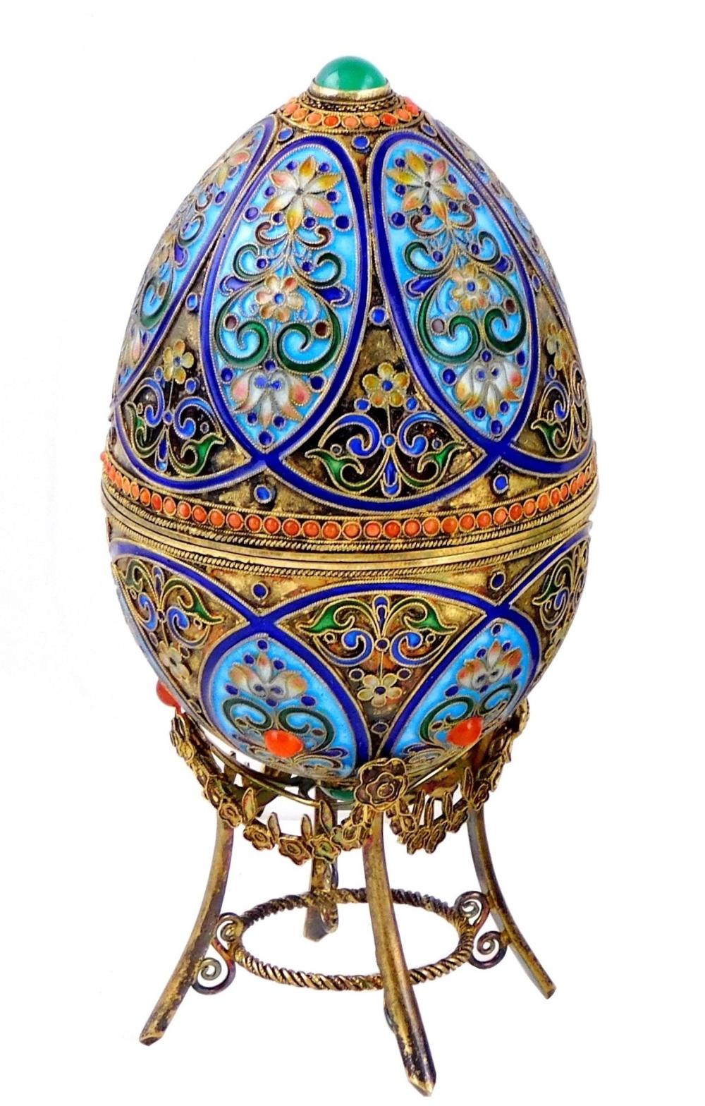 RUSSIAN JEWELED CLOISONNE AND SILVER