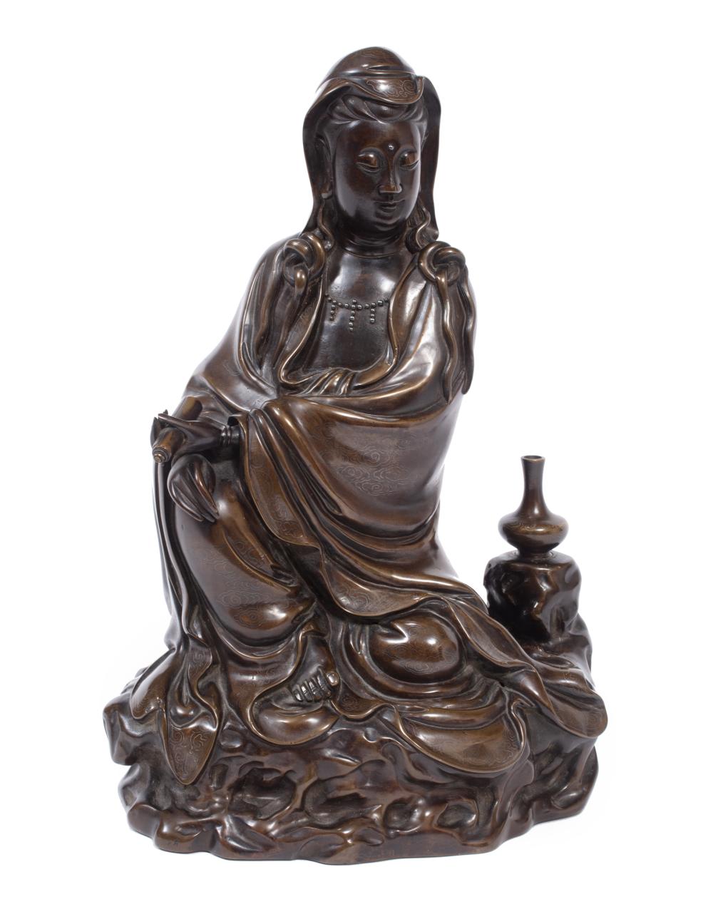 CHINESE SILVER INLAID BRONZE FIGURE