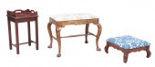 (2) upholstered mahogany footstools,