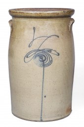 Blue decorated stoneware butter churn,