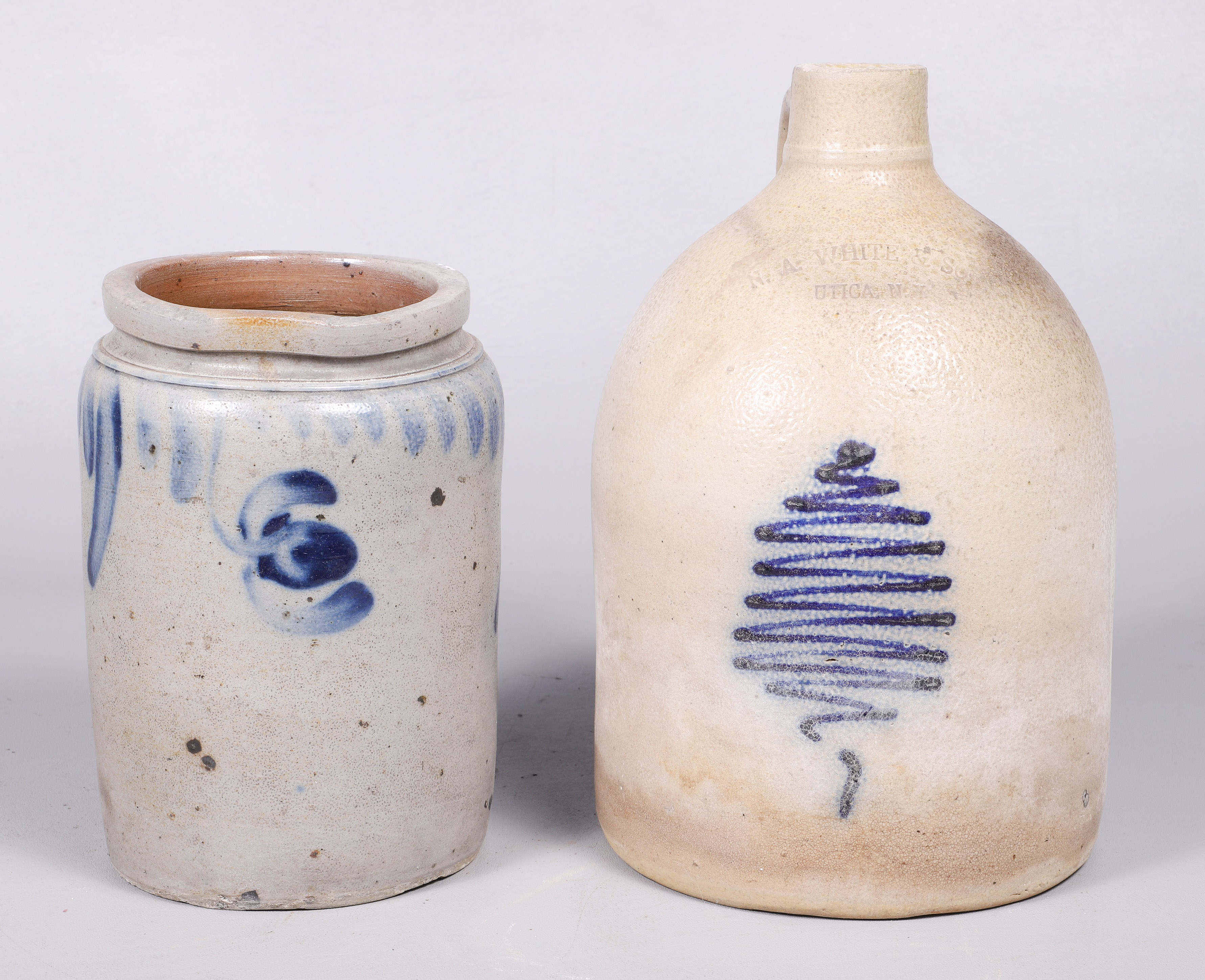 (2) Blue Decorated Stoneware Jar