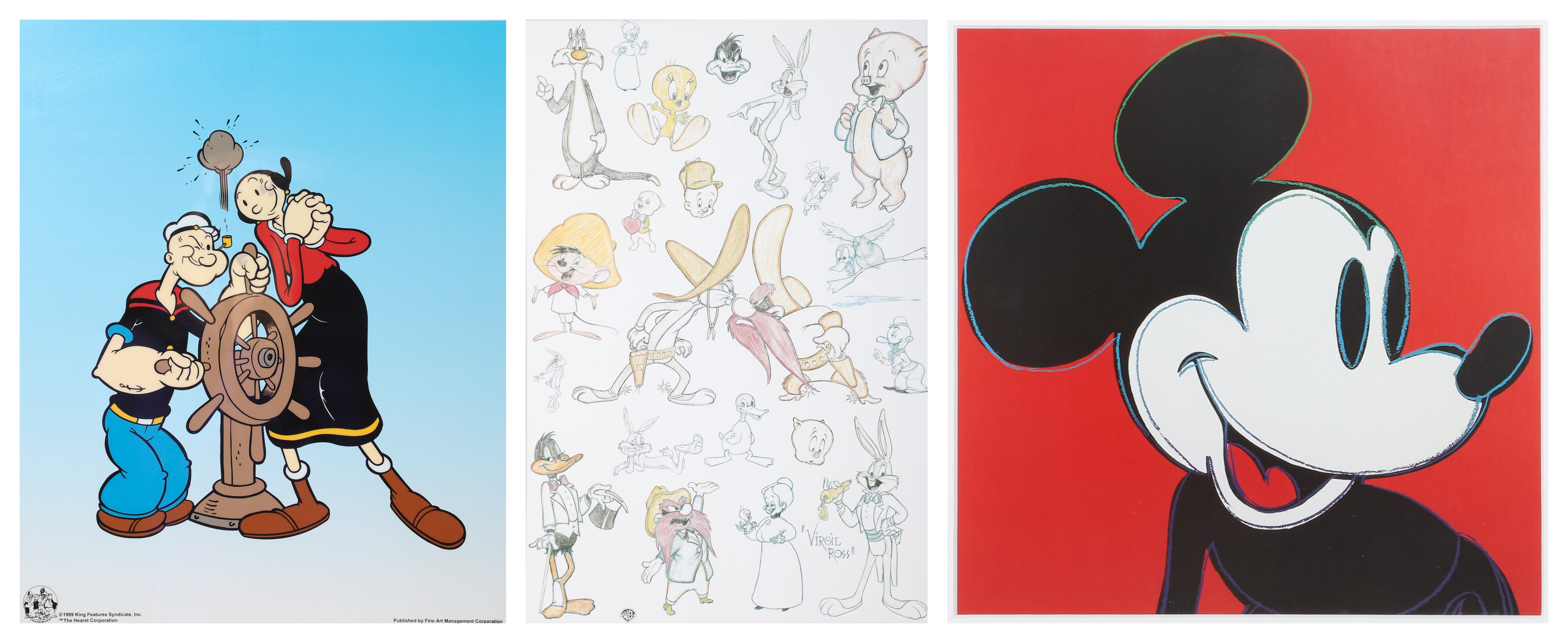 (3) Framed animation collectibles,