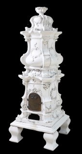 French 3 section terracotta parlor stove,