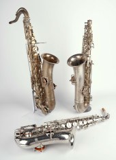 (3) Silver plate saxophones, c/o Frank