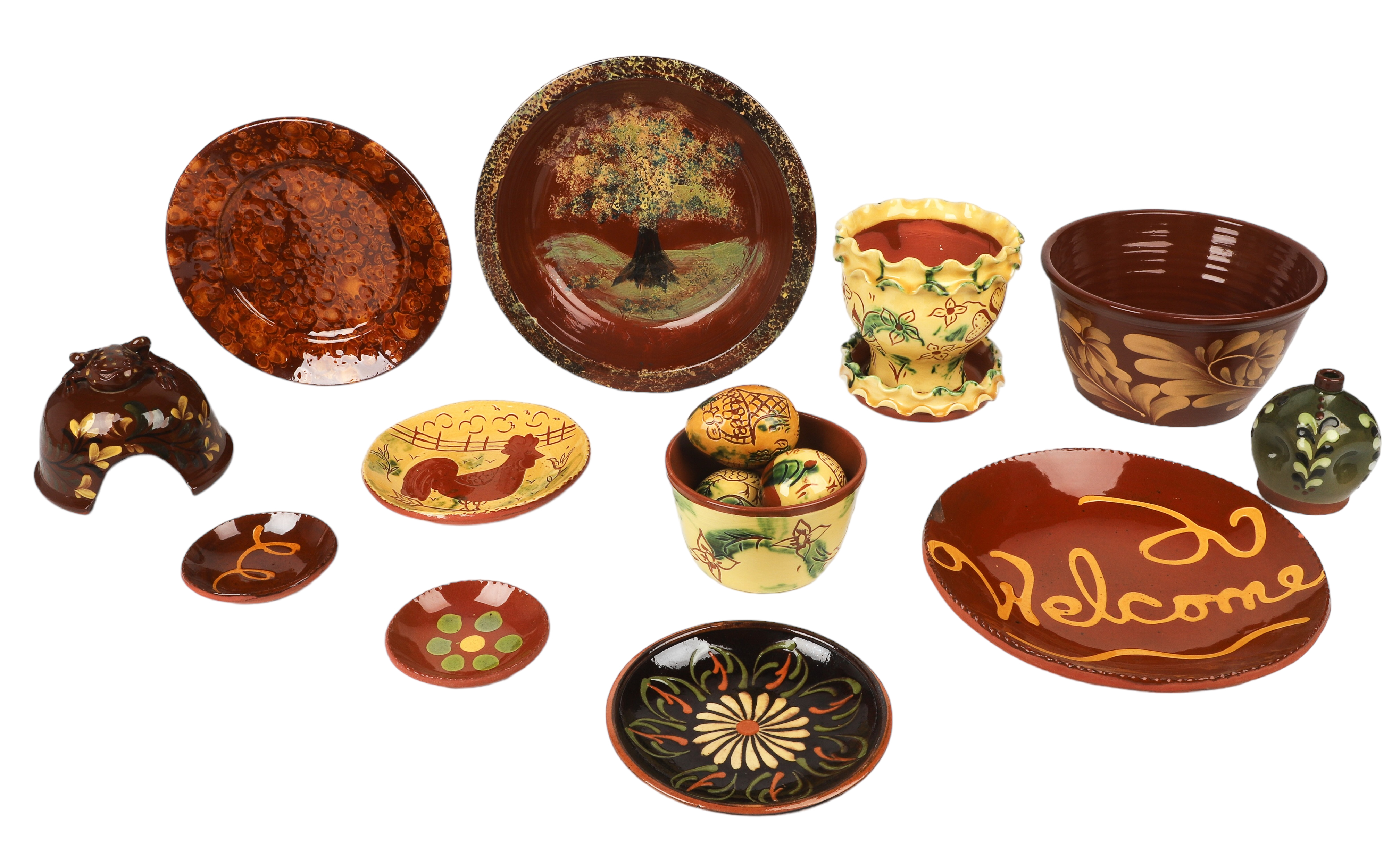(16) Pcs Sgraffito redware pottery