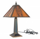Art Deco style table lamp, painted slag