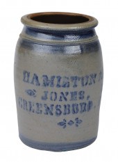 Hamilton & Jones stoneware crock, blue