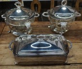 TWO SILVERPLATED COVERED CHAFING DISHES