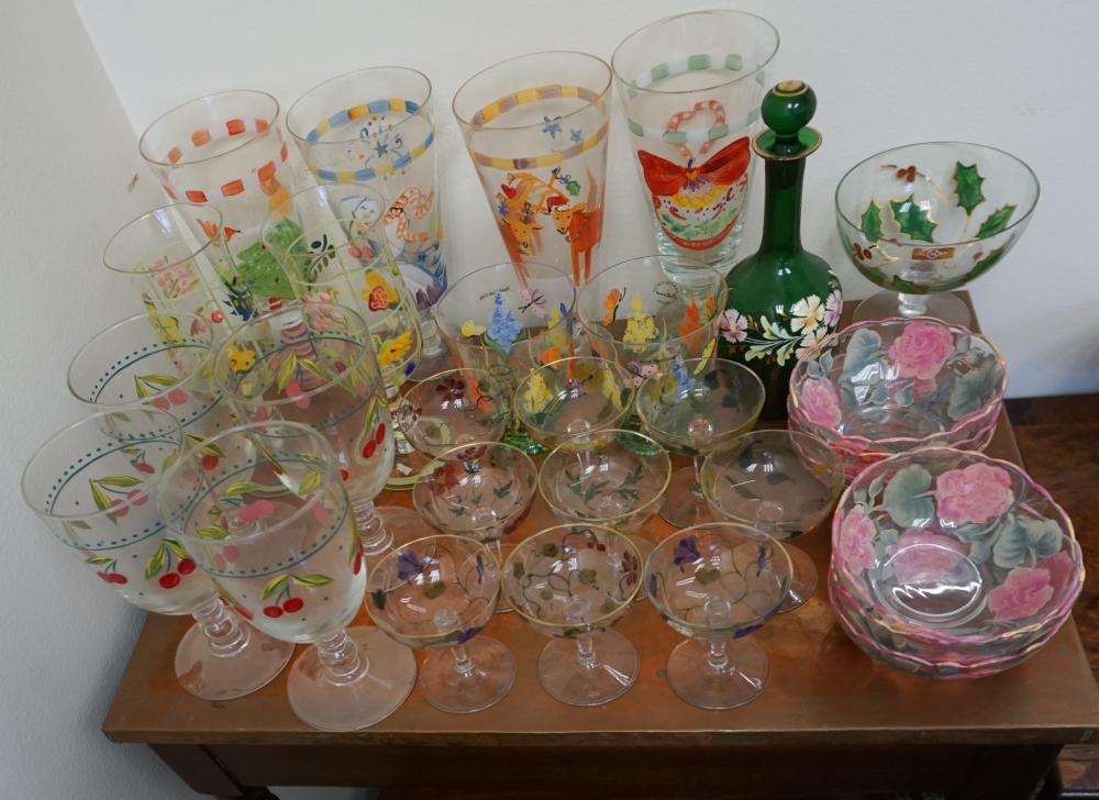 GROUP OF HAND PAINTED GLASS BARWAREGroup 2e50d2