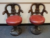 PAIR CARVED WOOD DESK CHAIRS ON CAST