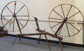 TWO AMERICAN PINE SPINNING WHEELS, 19TH