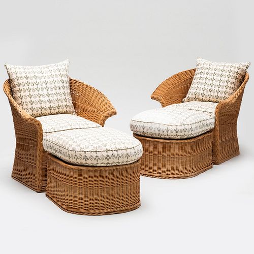 PAIR OF COTTON UPHOLSTERED WICKER 2e3c14