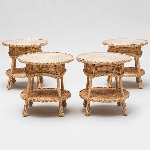 GROUP OF FOUR WICKER SIDE TABLES  2e3c21