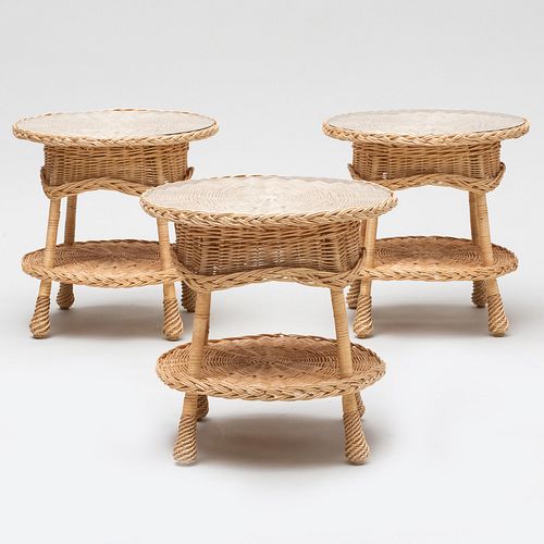 GROUP OF THREE WICKER SIDE TABLES  2e3c23