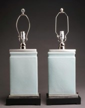 PAIR CHINESE CELADON GLAZE LAMPS, ONE