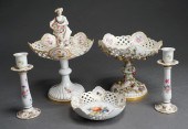TWO MEISSEN GILT AND FLORAL DECORATED