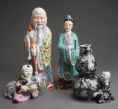 THREE CHINESE POLYCHROME DECORATED FIGURES